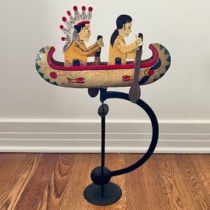 Hand Forged and Hand Painted Wrought Iron Native American Folk Art Sculpture